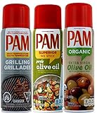 3 x PAM® USA (3-Pack) - PAM Grilling, PAM Olive Oil, PAM Organic Olive Oil (3 x 141g)