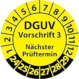 Prüfplakette DGUV Vorschrift 3 Nächster Prüftermin, selbstklebend, Prüfaufkleber, Prüfetikett, Plakette (20 mm Ø, Gelb, 100)