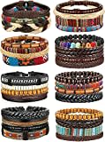 LOLIAS 27/31 Stücke Mixed Wrap Geflochtene Lederarmbänder Holz Perlen Armband Herren Manschette Vintage Leder Einstellbar Armbänder Mode