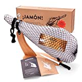 Jamon-Box Nr. 2 - Serrano-Schinken 6,5kg im Geschenk-Set mit Zubehör - 12 Monate gereifter Hinterschinken aus Spanien inklusive Schinkenständer, Schinkenmesser & Schneide-Anleitung von jamon.de