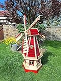 Holzdekoladen Holzwindmühle mit Solarbeleuchtung Typ 7.1 (XXL rot/Natur), WMS7.1