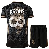 PraiseLight R. Madrid Kroos 8 Unendlichkeit für Immer Retro Schwarzer Drache Limitierte Sonderedition Kinder Trikot mit Kurz, Fußball Set Jugendgrößen (Schwarz/Gold, 152 (8-9 Jahre))