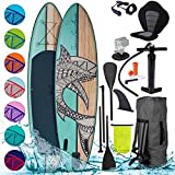 BRAST SUP Board Shark | Aufblasbares Stand up Paddle Set | 300-365cm viele Modelle | inkl. Zubehör Fußschlaufe Paddel Pumpe Rucksack | Blau Grün Gelb Rot Türkis Orange Pink | Natural 320