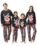 Weihnachtspyjama Familie Set,Weihnachts Schlafanzug Familie Elch, Rot Rentier Weihnachts Pyjama Family Set Lang Schwarz Rot Karierten Pyjamahosen,Kuschel Marvel Christmas Pyjama Family Set Herren-L