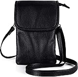 befen Echtleder Handytasche zum Unhängen Damen, Moderne Handytasche Kleine Umhängetasche Damen Genuine Leather Crossbody Bag, Handytasche zum Umhängen Schwarz Leder für Mädchen Frauen