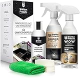 Shieldon Protects Sink Restorer Spüle Imprägnierung und Reinigung Set - Drei Reiniger für Küche Spüle + 2x Schwamm und Mikrofasertuch - Granit, Blanco, Silgranit Reiniger für Granitspüle