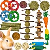 Ousiya 21er-Pack Kaninchenspielzeug-Set, Kaninchen Spielzeug Beschäftigung und Kauspielzeug für Kaninchen, Hamster, Meerschweinchen und Chinchillas, Apfel Holz Lieschgras Sticks für Kleintiere Zahnen