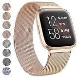 Armband kompatibel mit Fitbit Versa Armband/Fitbit Versa 2 Armbänder für Damen und Herren, atmungsaktives Edelstahl-Mesh-Schlaufe, verstellbares Armband, Ersatz-Metallarmband, Large