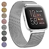 Oumida Armband für Fitbit Versa 2 Armband/Fitbit Versa Armband/Fitbit Versa Lite Armband für Damen Herren, Prämie Edelstahl Metall Ersatzarmband Armbänder mit Starker Magnet, Klein Silber