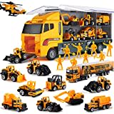 BYONEBYE 19 in 1 Baufahrzeug Spielzeug, Konstruktionsfahrzeuge Autos und Bauarbeiter Bagger Fahrzeuge Baustelle LKW Spielzeugautos Truck Spielset Gabelstapler Geschenke für Kinder ab 3 Jahren