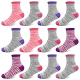 ZERULETS Kinder Jungen Mädchen Socken Baumwolle Sneaker Socken Kinder Crew Schulsocken Jungen Gestreifte Sportscoken 12 Paare 20-23 23-27 31-34 35-38 für 10-14 Jahre（5 Farbe