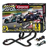 Carrera Go!!! Max Performance | Formel 1 Rennbahn-Set |Max Verstappen vs Louis Hamilton |2 Slotcars inkl. 2 Handregler mit Turbo-Knopf | inkl. Looping, Kreuzung, Fly-Over und Rundenzähler |