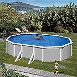 Paradies Pool® Gre Giant oval 375x730x132cm (Ø x H), Komplettset,Stahlwandbecken grau, Poolplane in blau 0,4mm, Handlauf extra breit, inkl. Skimmer-Set und Leiter, Swimmingpool, Menge: 1 Stück