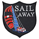 Segeln Aufkleber Aufbügler "Sail Away" Segel Patch - Segelboot Accessoire gestickt - Marine Abzeichen - Segler Geschenke Männer Applikation für Polo/Weste/Jacke/Segelabdeckung - 80x85mm